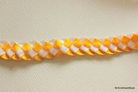 Thumbnail for Yellow And White Woven Satin Ribbon Trim, 18mm wide, One Yard