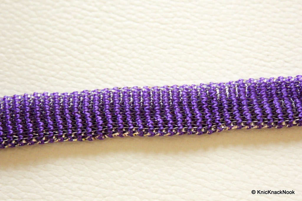 Violet And Silver Thread Hollow Lace Trim, 14mm wide