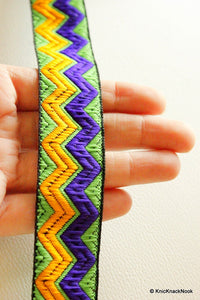 Thumbnail for Green, Blue And Yellow Thread Cotton Lace Trim, 28mm wide
