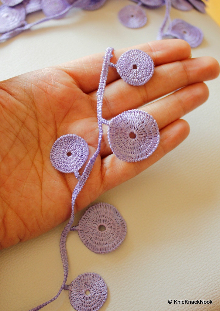 Lilac Purple Embroidery Cotton Circle Ring Design Lace Trims Approx. 30mm - 38mm Wide
