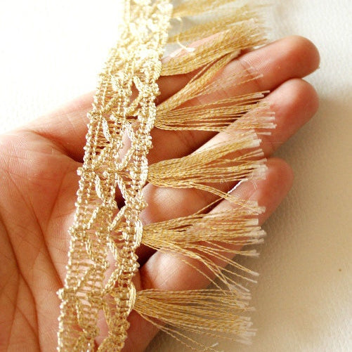 Gold Shimmer Thread Tassels One Yard Trim, Approx. 60mm Wide