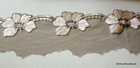 Thumbnail for Grey Net Lace With Flowers Embroidery Approx. 70mm wide