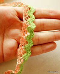 Thumbnail for Peach And Green Embroidery Crochet (Cotton) One Yard Lace Trims Approx. 18mm Wide
