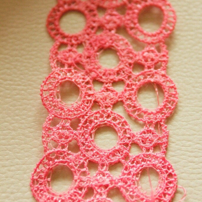 Pink Embroidery Cotton Circle Ring Design Lace Trims 38mm Wide