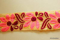 Thumbnail for Pink And Mauve Flower Embroidery Beige Fabric Trim