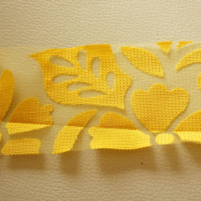 Yellow Flower Net Lace Trim, Approx. 50 mm wide