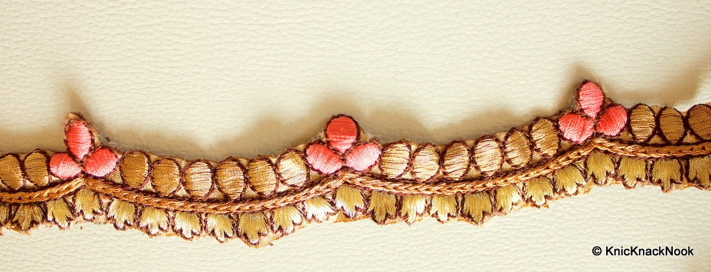 Wholesale Pink And Copper One Yard Scallop Lace Trim 28mm Wide, Embroidered Trim, Decorative Trim