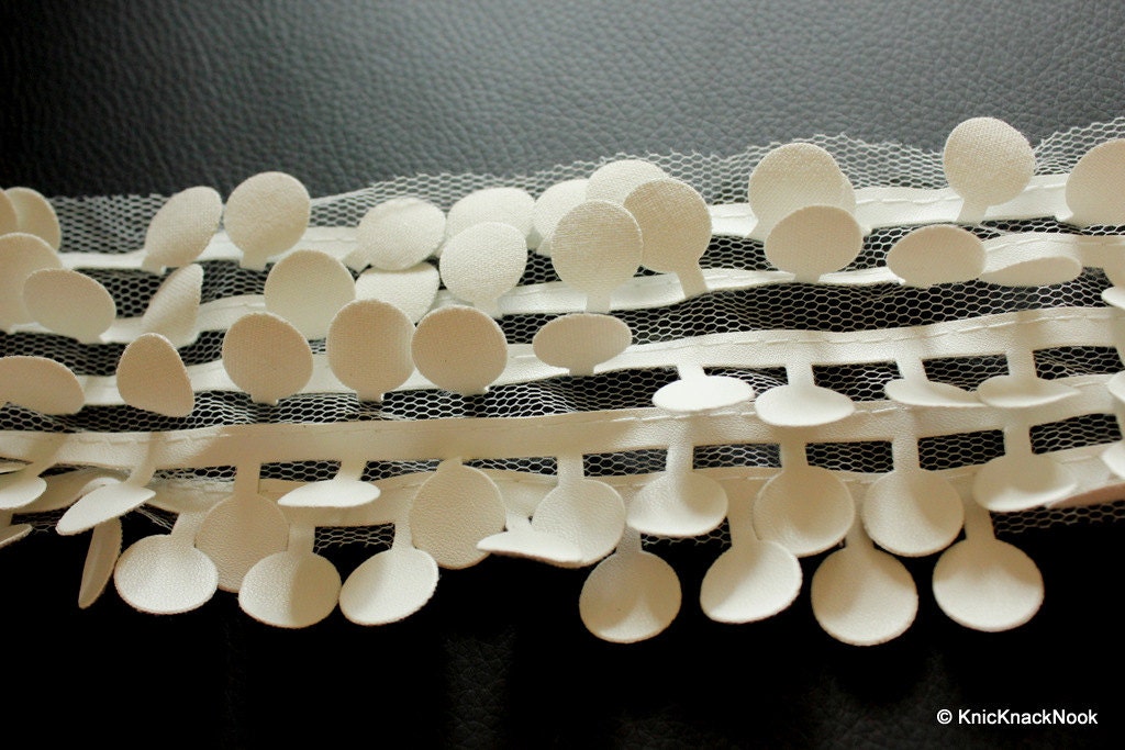 White Faux Suede Leather Trim Lace, Approx 82 mm Wide