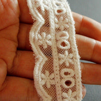 Thumbnail for White Net Lace Trim With Beautiful Floral Embroidery, Approx. 34 mm wide