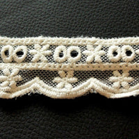 Thumbnail for White Net Lace Trim With Beautiful Floral Embroidery, Approx. 34 mm wide