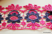 Thumbnail for Fuchsia Pink And Blue Embroidery Crochet (Cotton) One Yard Lace Trims Approx. 85mm Wide
