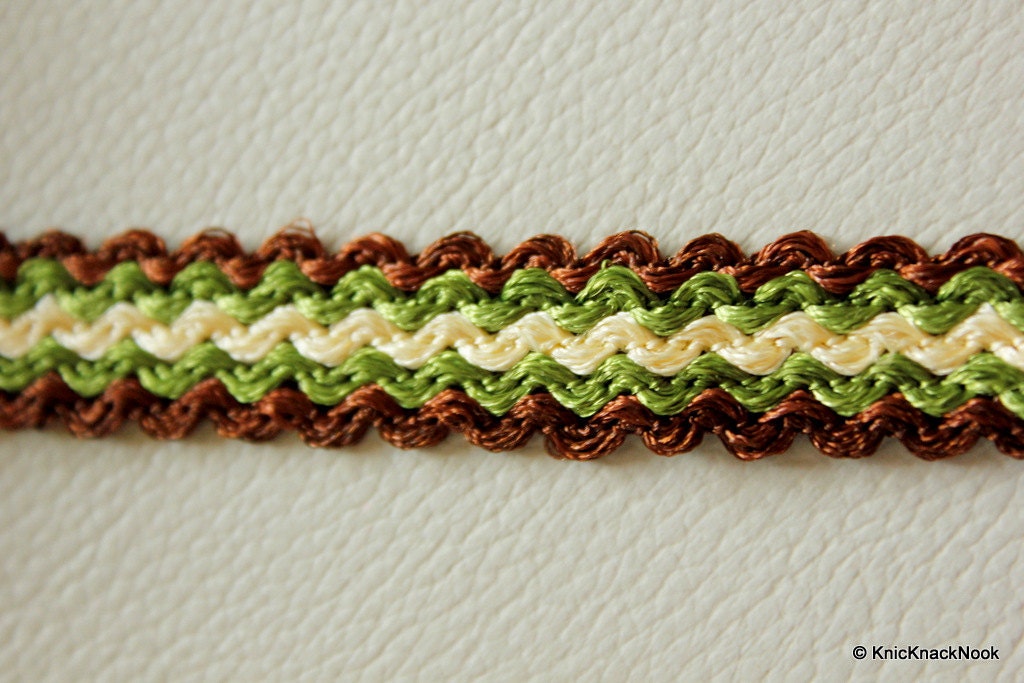 Brown, Green And Beige Thread Lace Trim, 15mm wide