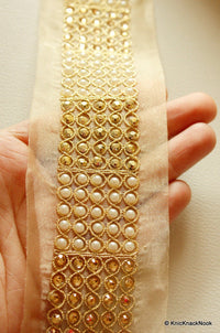 Thumbnail for Copper Crystal And White Pearl Beads Gold Lace Trim, Approx. 60mm Wide