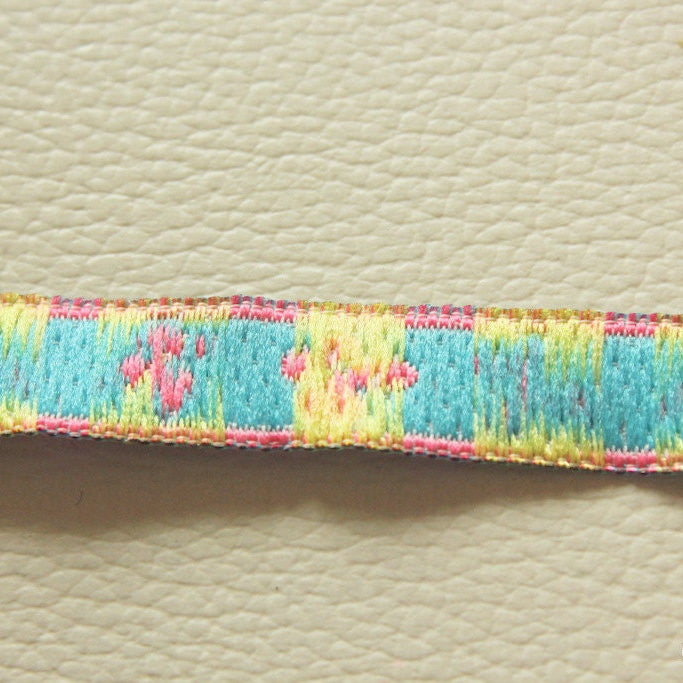 Pink Ribbon Trim With Yellow And Green Butterfly, One Yard Lace, Approx. 12mm Wide