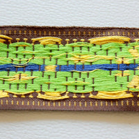 Thumbnail for Wholesale Brown Cotton Lace Trim With Green and Yellow Floral Embroidery, Approx. 40mm Wide Trim By 9 Yards, Bandhani Trim