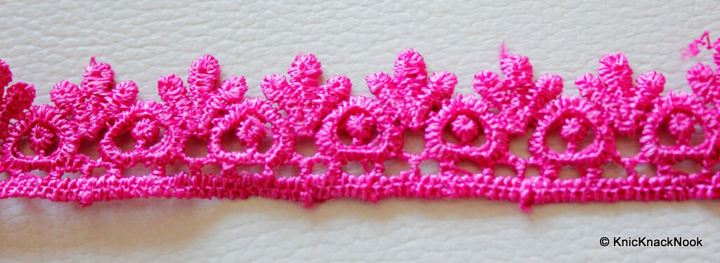Fuchsia Pink Embroidery Cotton Lace Trim, Approx. 20mm Wide