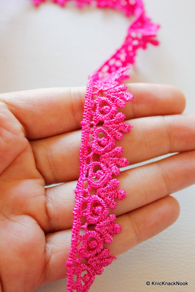Fuchsia Pink Embroidery Cotton Lace Trim, Approx. 20mm Wide