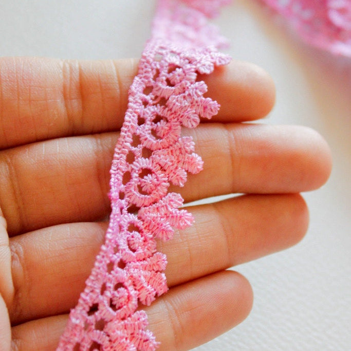 Pink and Lilac Purple Embroidery Cotton Lace Trim, Approx. 20mm Wide