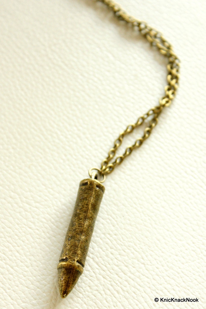 1 x Bronze Tone Pendant, Bronze Bullet Pendant Necklace
