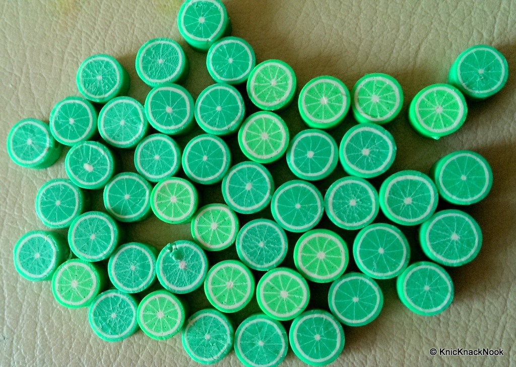 8 x Polymer Fimo Clay Fruit Green Beads, Lemon Beads