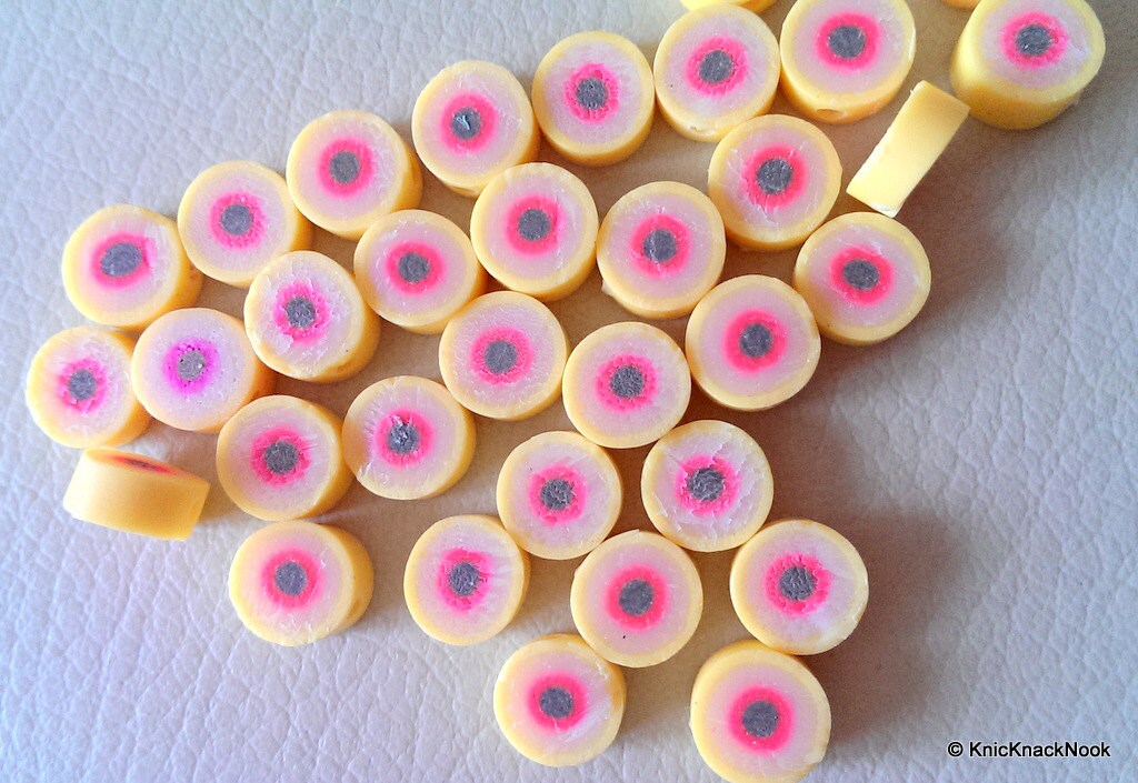10 x Yellow And Pink Fruit Polymer Fimo Clay Beads