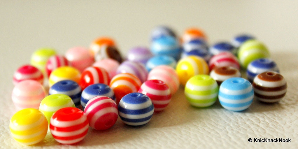 8mm Mixed Striped Round Resin Spacer Beads x 20
