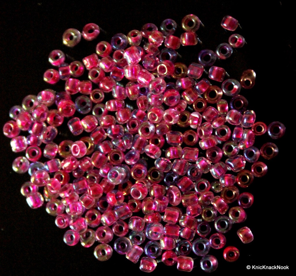 Pink And Purple, Two Tone Round Seed Beads, 10g Bag Glass Beads