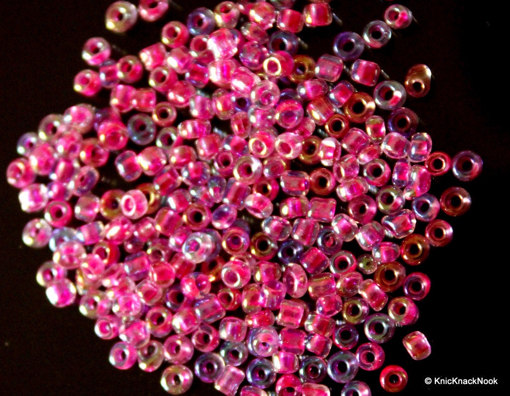 Pink And Purple, Two Tone Round Seed Beads, 10g Bag Glass Beads