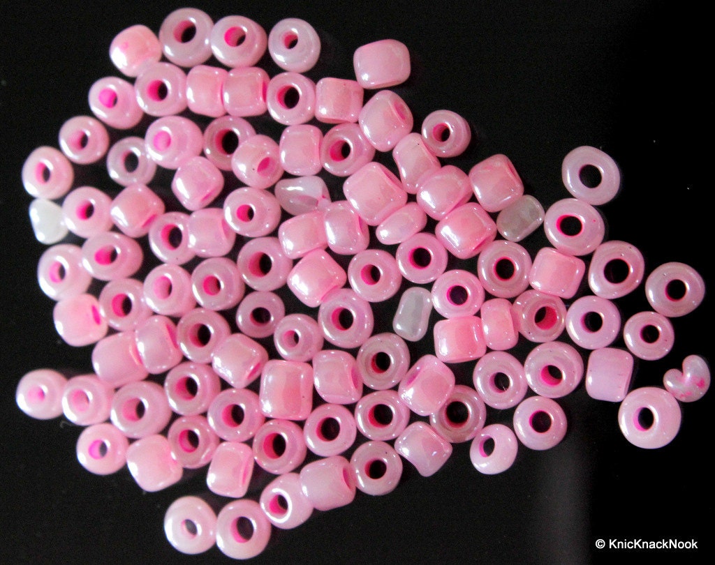 Pink Round Beads, 12g Bag Glossy Beads, Approx. 4 mm