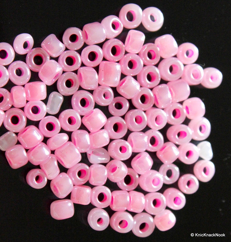 Pink Round Beads, 12g Bag Glossy Beads, Approx. 4 mm