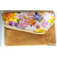 Thumbnail for Brown Bag With Purple, Pink And Yellow Flowers Design, Wedding & Party Clutch and Bags, Faux Leather Bag