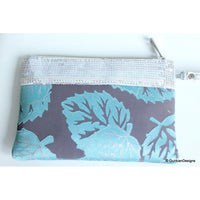 Thumbnail for Wedding Party Clutch, Green, Grey And Silver Fabric Purse With Silver Accents, Sequins Clutch