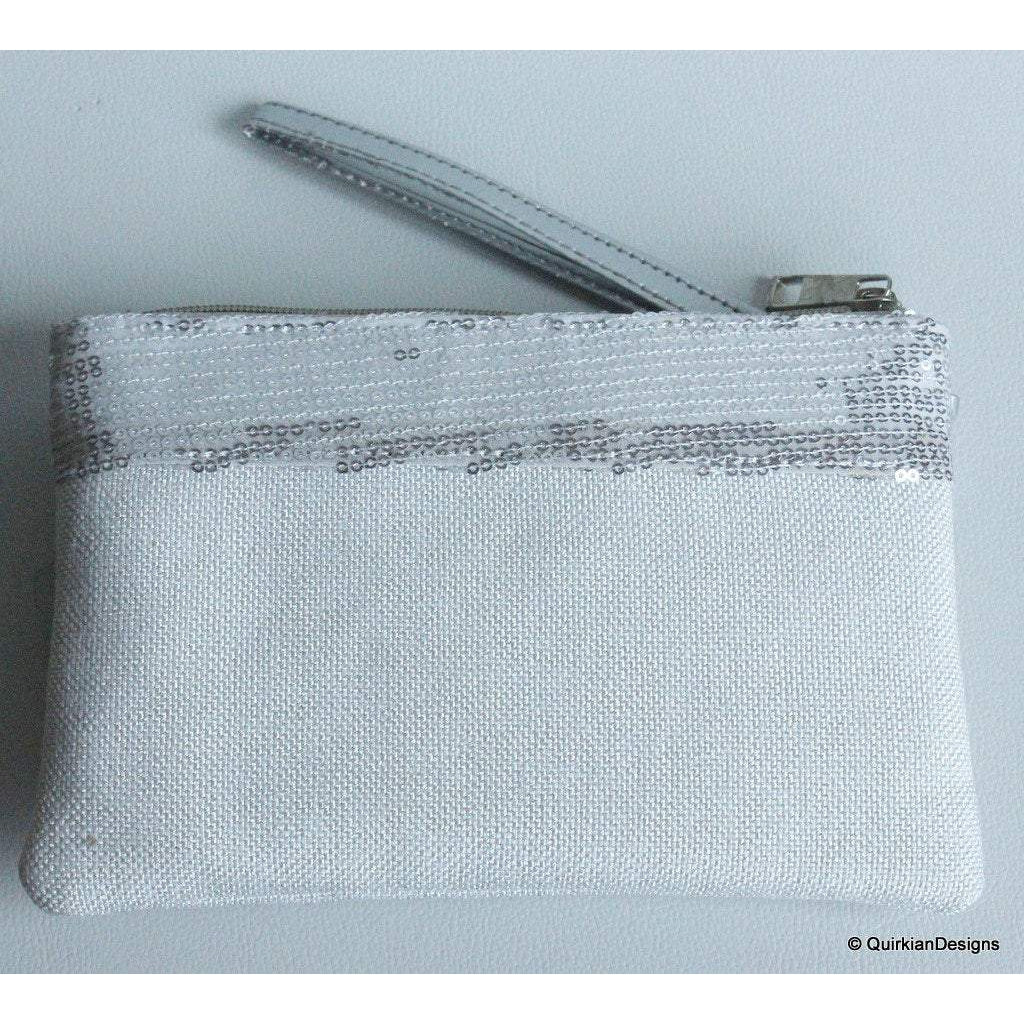 Wedding Party Clutch, Silver Fabric Purse, Sequins Purse