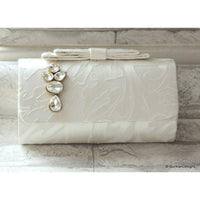Thumbnail for Wedding Party Clutch, Hard Body Purse, White Fabric Purse With Crystal Embellishment