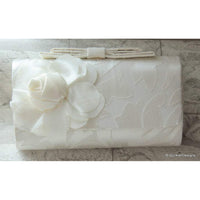 Thumbnail for Wedding Party Clutch, Hard Body Purse, White Fabric Purse With White Flower Applique