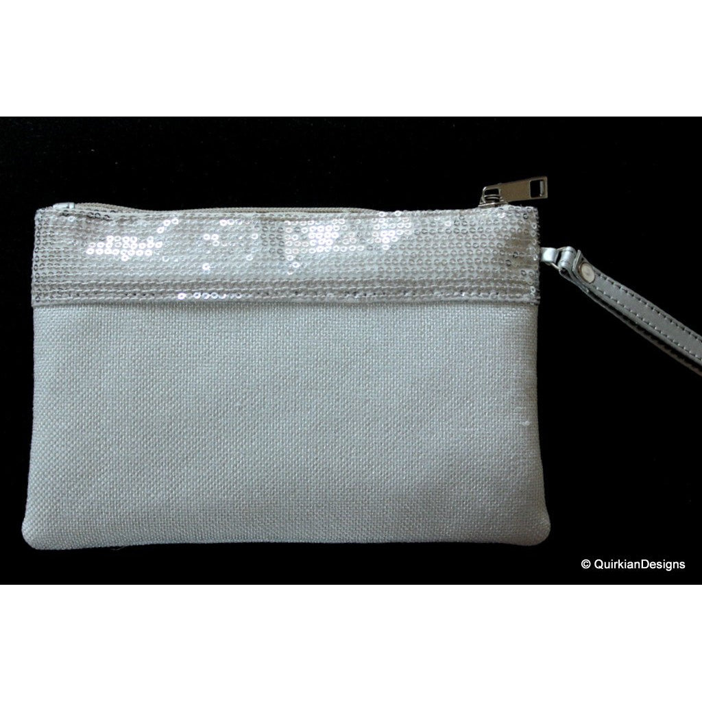 Wedding Party Clutch, Silver Fabric Purse, Sequins Purse With Silver Square Designs