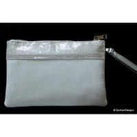 Thumbnail for Wedding Party Clutch, Silver Fabric Purse, Sequins Purse With Silver Round Accents