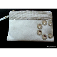 Thumbnail for Wedding Party Clutch, Silver Fabric Purse, Sequins Purse With Silver Round Accents