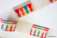 Thumbnail for 9 Yards Gold Sheer Trim With Red, Green, Orange And Fuchsia Pink Threadwork