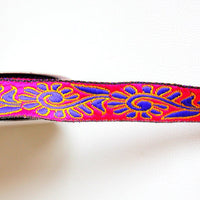 Thumbnail for Wholesale Fuchsia Pink Lace Trim With Blue Thread Embroidery, Approx. 25mm Wide Trim by Yards Indian Jacquard Woven Trim