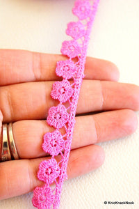 Thumbnail for Pink Embroidered Flower Lace Trim Ribbon, Approx 16mm wide