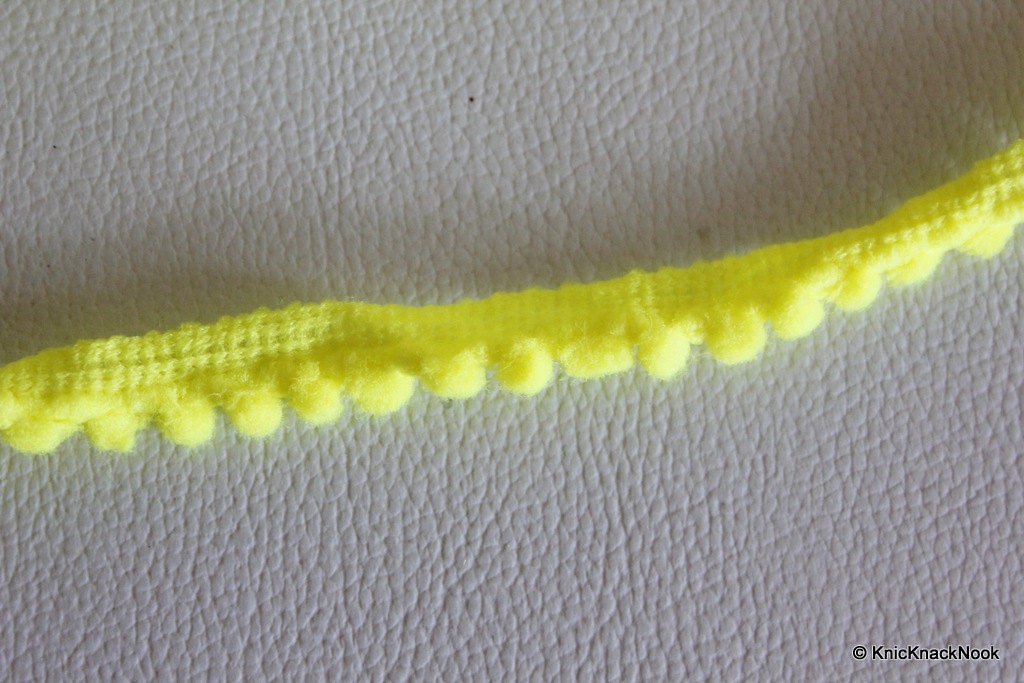 Yellow Embroidery Wool One Yard Lace Trims 10mm Wide, Pom Pom Trim, Fringe Trimming