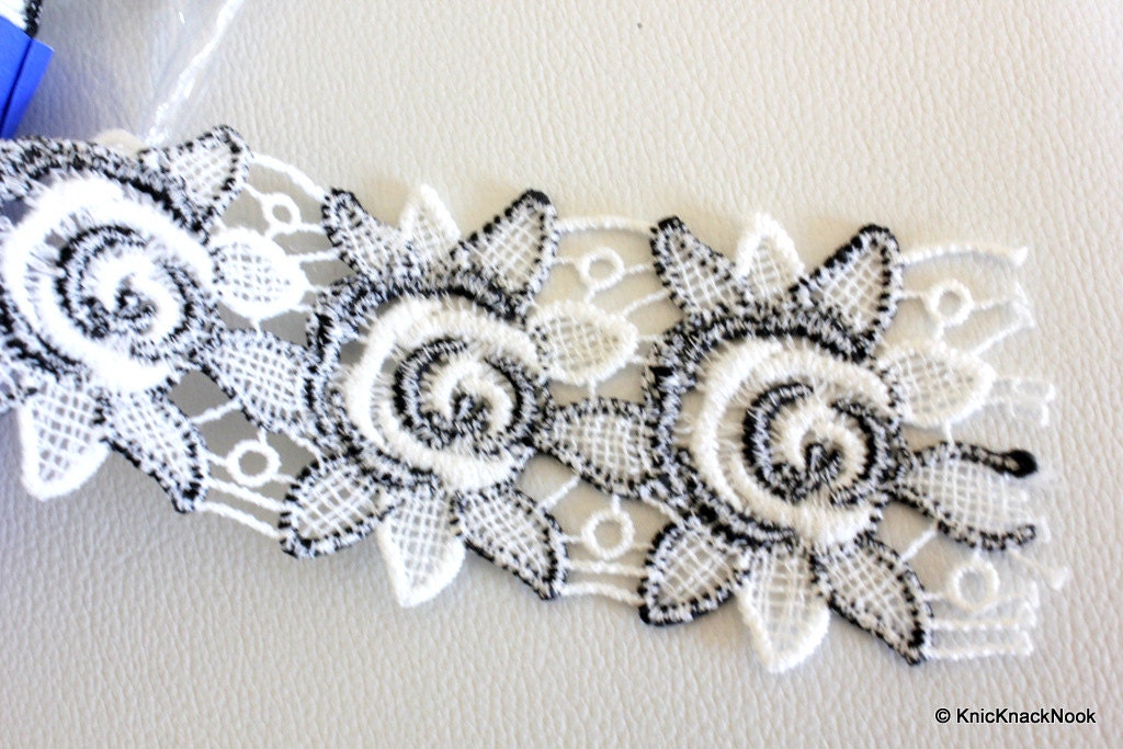 Black And White Embroidery Crochet Cotton Lace Trims, Indian Laces, Indian Trims