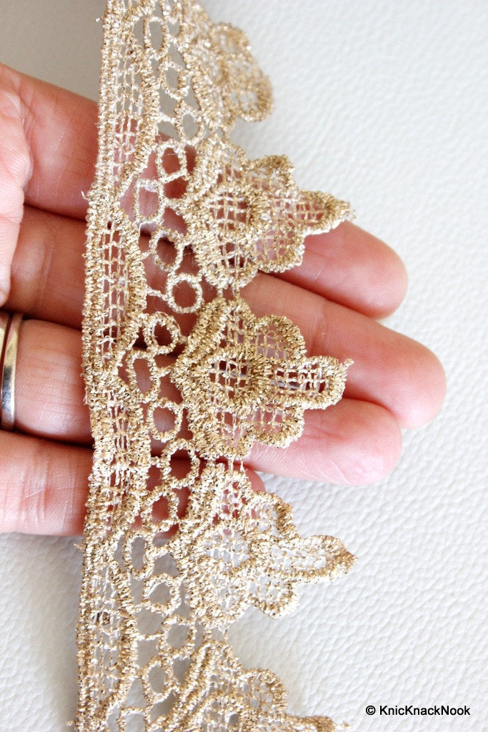 Gold Shimmer Embroidered Lace Trim, Approx. 48mm wide