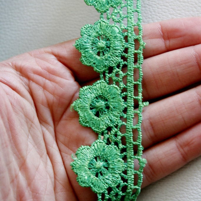 Green Embroidered Flower Lace Trim, Approx 32mm wide