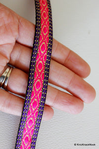 Thumbnail for Wholesale Pink And Blue Thread Weave Jacquard Trim By 9 Yards Lace Trim, Approx. 17mm Wide, Jacquard Trimming GiftWrap Ribbon