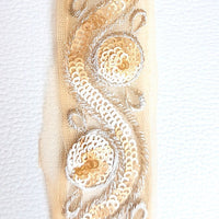 Thumbnail for Beige Net Lace Trim With Silver Embroidery And Gold Sequins, Approx. 35mm wide