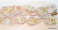 Thumbnail for Beige Net Trim With Antique Silver Thread And Sequins Embroidery, Approx. 95mm Wide