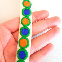 Thumbnail for Off White Fabric Trim With Orange, Blue And Green Embroidery, Approx. 20mm Wide