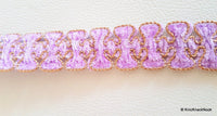 Thumbnail for Lilac Purple Lace Trim With Gold Border Piping, Approx. 25mm